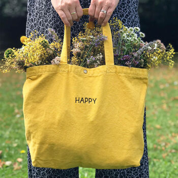 Personalised Embroidered Happy Tote Bag, 4 of 8