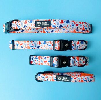 Dog Collar In Orange Blue Terrazzo Strong And Padded, 2 of 4