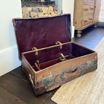 Vintage Brown Leather Monogrammed Suitcase, 10 of 10