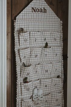 Personalised Beige Gingham Ruffle Advent Calendar Embroidered, 3 of 9