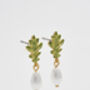 Oak Leaf Pearl Drop Gold Earrings, thumbnail 3 of 8