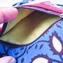Fair Trade Wristlet Clutch Bag With Strap, Handmade Blue Red Phone Purse Wallet, thumbnail 7 of 10