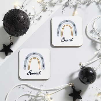 Scandi Rainbow Personalised Christmas Coasters, 3 of 3