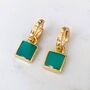 The Square Green Onyx Gold Plated Gemstone Earrings, thumbnail 1 of 5