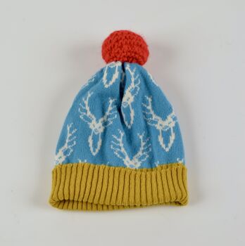 Stag Head Knitted Beanie Bobble Hat, 5 of 11