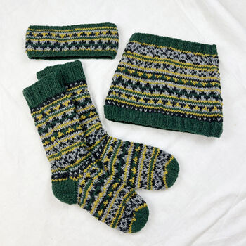 Fair Trade Fair Isle Knit Wool Lined Wristwarmer Gloves, 9 of 10