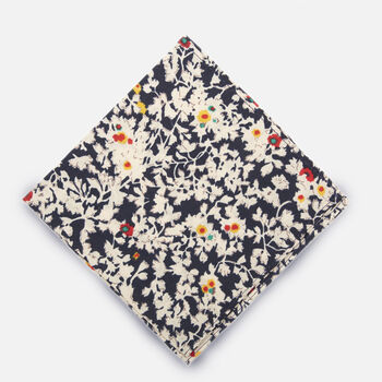 Mens Navy And White Ditzy Floral Pocket Square, 6 of 7