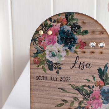 Personalised Hydrangea And Roses Arched Earring Storage, 3 of 4