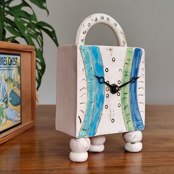 Carriage Mantel Ceramic Clock With Feet And Handle, 6 of 9