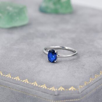 Sterling Silver One Carat Sapphire Blue Cz Oval Ring, 6 of 11
