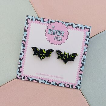 Black Bat Glitter Halloween Resin Studs, 3 of 4