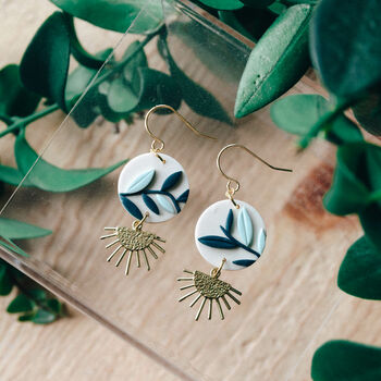 Foliage Brass And Clay Drop Earrings, 4 of 7