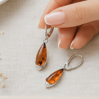 Sterling Silver Baltic Amber Teardrop Earrings – 8mm, 2 of 10