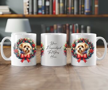 Personalised Shorthaired Lhasa Apso Christmas Wreath Dog Mug, 2 of 2