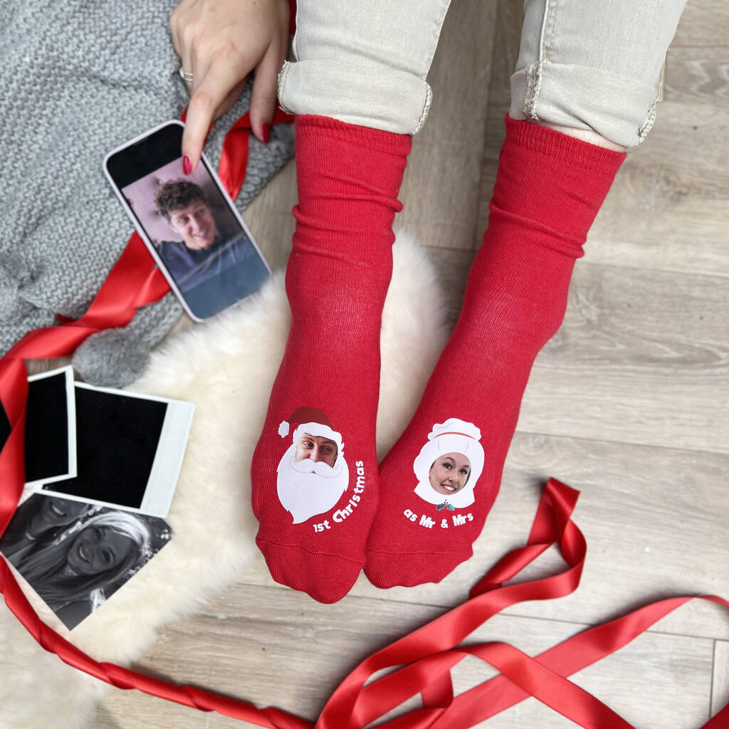 Personalised First Married Christmas Photo Socks, 1 of 3