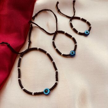Adjustable Black Beads Evil Eye Bracelet For New Borns And Adults, 3 of 6