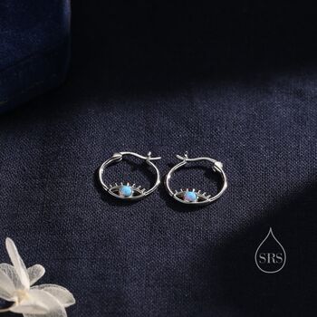 Blue Opal Eye Hoop Earrings In Sterling Silver, 6 of 11