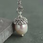 Freshwater Pearl Silver Acorn Necklace, thumbnail 5 of 8