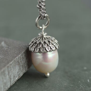 Freshwater Pearl Silver Acorn Necklace, 5 of 8