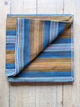 Handwoven Nepali Cotton Scarf, Blue Beige Stripes, Ethically Handmade In Nepal, 2 of 8