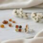 Geometric, Square Sterling Silver And Amber Stud Earrings, thumbnail 3 of 3