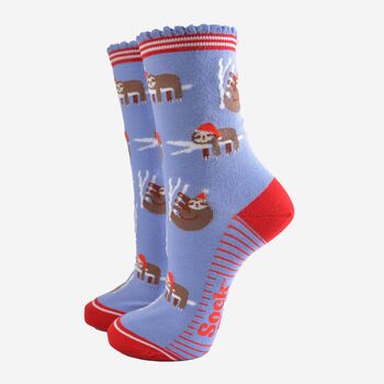 Women's Bamboo Socks Christmas Sloth, 2 of 5