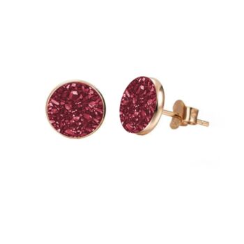 Round 18k Rose Gold Plated Red Druzy Stud Earrings, 3 of 4