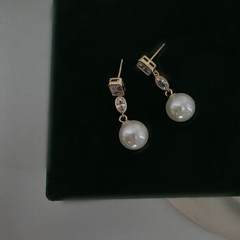 Pearl Drop Bezel Set Moissanite Drop Earrings In 14k Gold Sterling Silver, 9 of 12