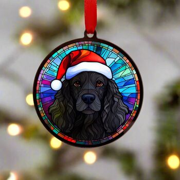 Springer Spaniel Black In Santa Hat Suncatcher Decoration, 6 of 6