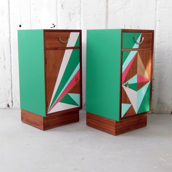 Mid Century Geometric Painted Bedside Cabinets, 2 of 4