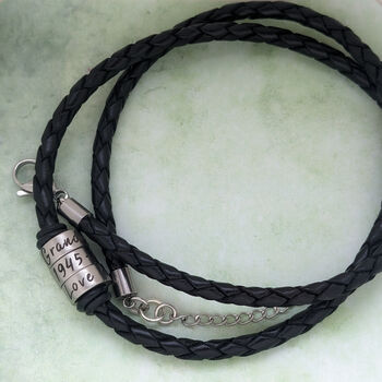 Personalised Mens Leather Necklace With Engraved Name Rings, 2 of 3