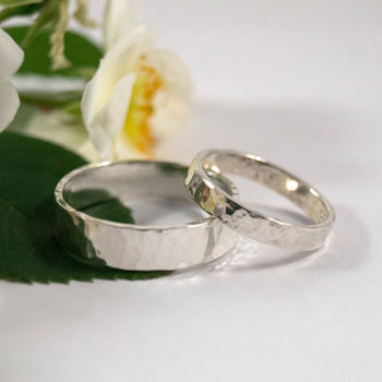 Hammered Wedding Bands In 18ct White Eco Gold, 5 of 7