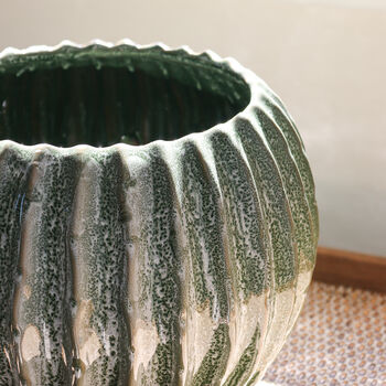 Large Green Ribbed Ceramic Vase, 2 of 4