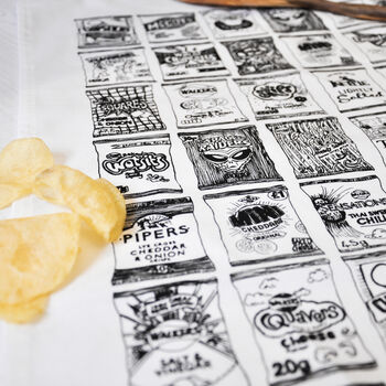 Crisp Packets Illustrated Black And White Tea Towel, 2 of 11