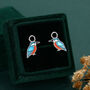 Sterling Silver Enamel Kingfisher Detachable Huggie Hoop Earrings, thumbnail 6 of 12