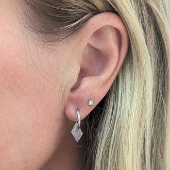 'Octahedron' Rose Quartz Sterling Silver Hoop Earrings, 2 of 5