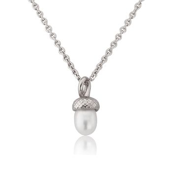 Sterling Silver Tiny Pearl Acorn Pendant, 3 of 8