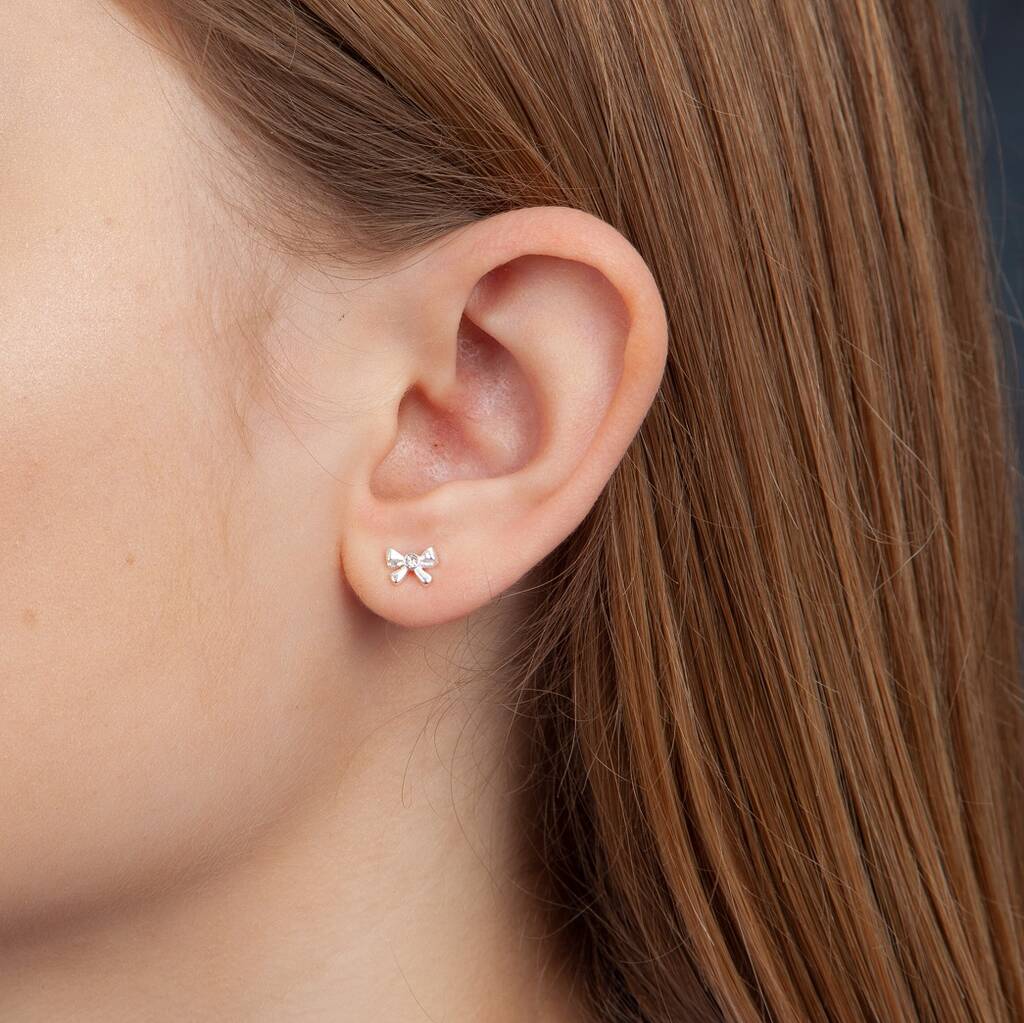 Sterling Silver Crystal Bow Earrings By Attic