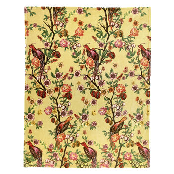 Super Soft Bird Blossom Mustard Printed Throw 140x180cm, 3 of 3
