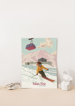 Saas Fee Switzerland Ski Resort Travel Poster Art Print, 2 of 8