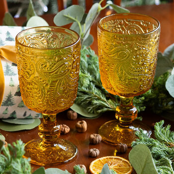 Set Of Four Paisley Embossed Wine Goblets, 5 of 6