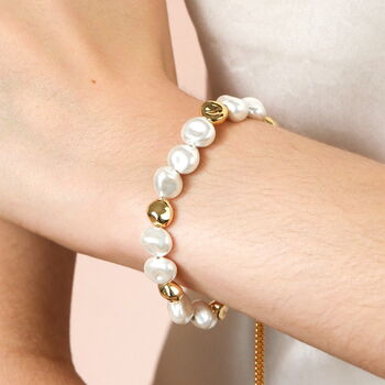 Pearl And Molten Beaded Bracelet In Gold, 3 of 3