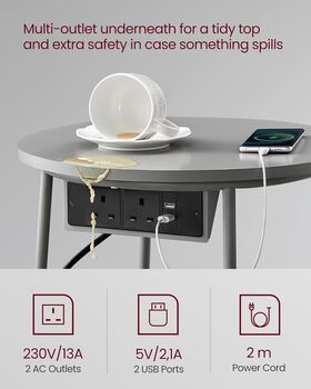 Side Table With Charging Station Fabric Basket, 5 of 8