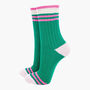 Glitter Mid Calf Ribbed Cotton Socks Varsity Striped Cuff Green Pink, thumbnail 1 of 4