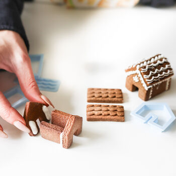 Mini Gingerbread House Biscuit Baking And Decorating Kit Edge Of Hot Chocolate Mug Biscuit, 4 of 11