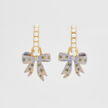 Gold Forget Me Not Bow Huggie Earrings, 3 of 11