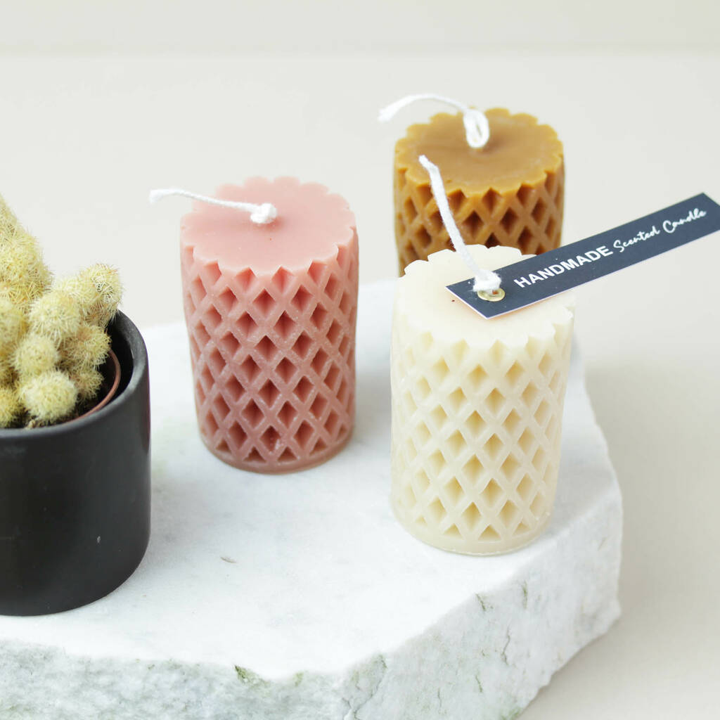 Patterned Pillar Coloured Candle In Eco Soy Wax, 1 of 5