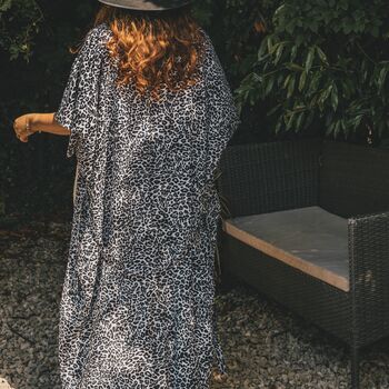 Monochrome Leopard Print Viscose Kimono, 2 of 4