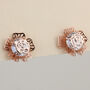 Rose Flower Stud Earrings With Shiny White Crystal Gift For Her, thumbnail 1 of 3