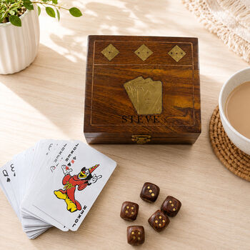 Personalised Luxury Wooden Box With Playing Cards And Dice, 4 of 5